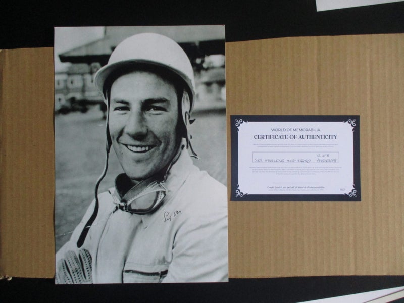 Sir Stirling Moss "Formula One Driver" signed large photograph + certificate Carousel 1