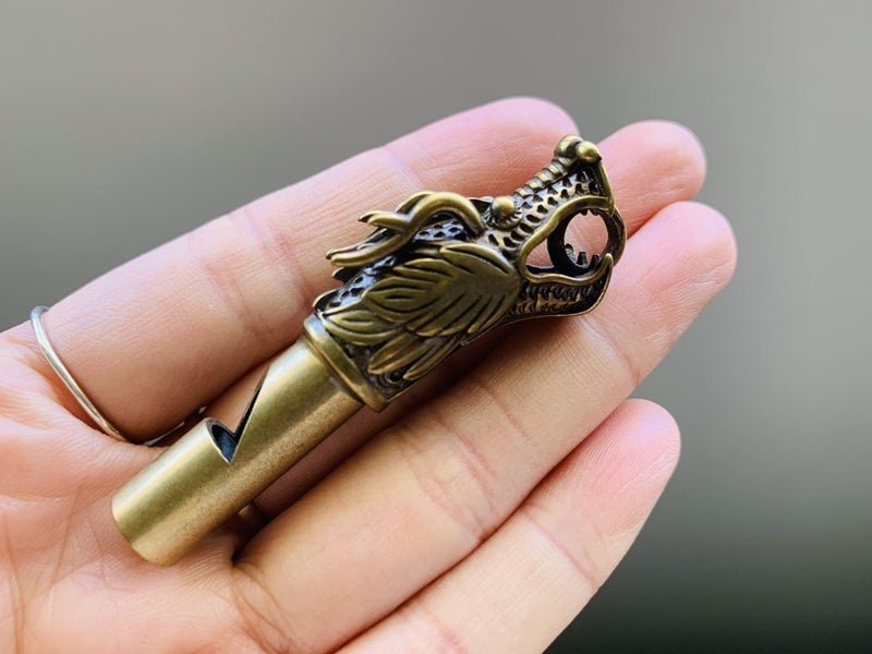 Antique Style Cute Solid Dragon Head Whistle Key Chain Pedant Carousel 1