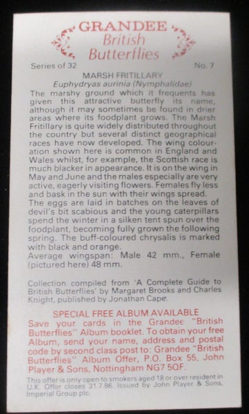CG 6602 - Original Tobacco Cigarette Card - Grandee British Butterflies - 1983 Carousel 2