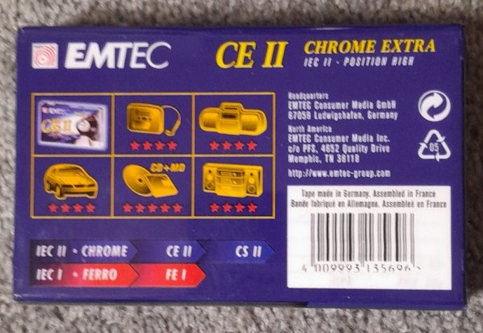 PRICE DROP! EMTEC (BASF) CE-II 60 min Type II Blank Audio Cassette Tape (new) Carousel 3
