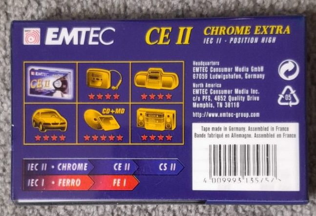 EMTEC (BASF) CE-II 90 min Type II Blank Audio Cassette Tape (new/sealed) Carousel 2