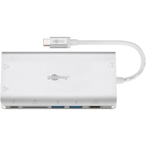Goobay 49850 USB-C Multiport Adapter - Silver HDMI + 2x USB3.0 + CR + C + RJ45 + Carousel 1