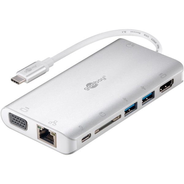 Goobay 49850 USB-C Multiport Adapter - Silver HDMI + 2x USB3.0 + CR + C + RJ45 + Carousel 2