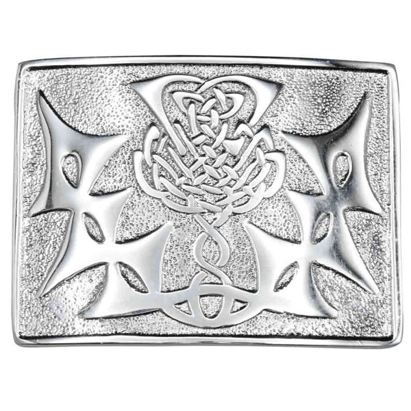 Highlander Triquetras Thistle Kilt Belt Buckle Silver Scottish Classic Design Carousel 1