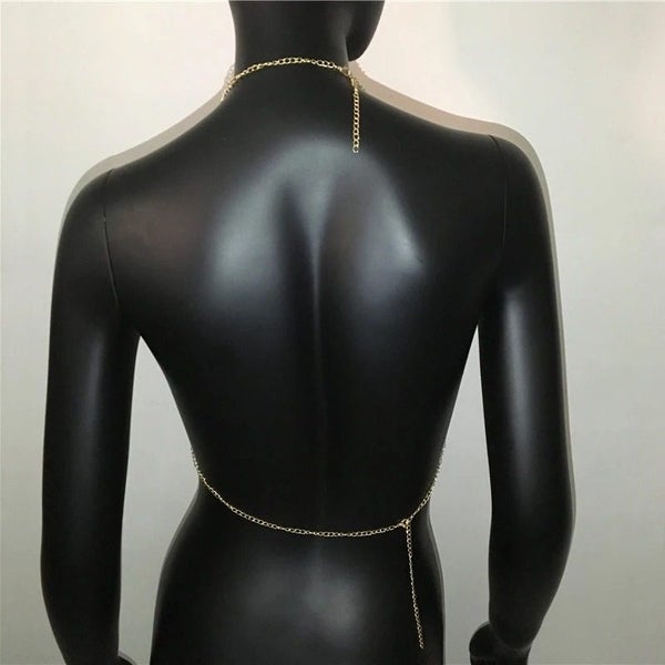 Diamante V-Shaped Crop Top - Sparkly Crystals, Club Wear, Fun, Sexy, Gold Carousel 5