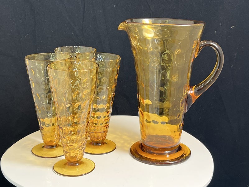 Beautiful Vintage Mid Century Pitcher & 4 x Glasses Carousel 1