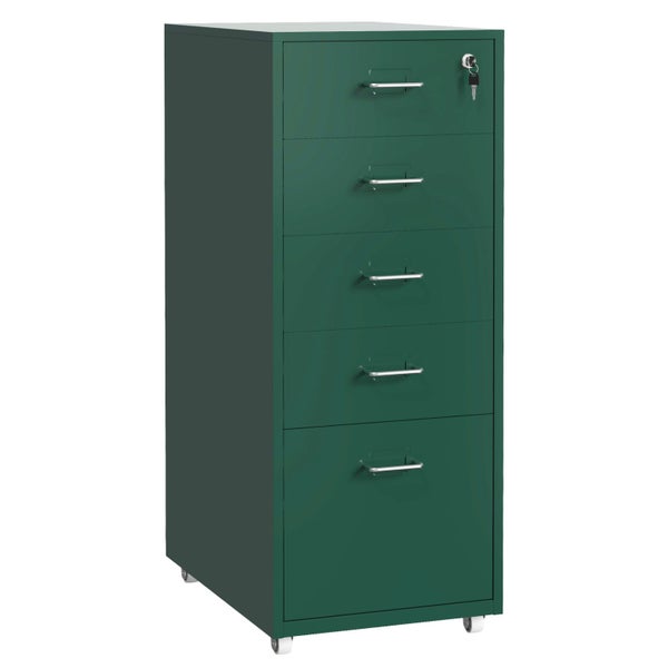Gorilla Office - Mobile Metal 5 Drawer Cabinet - Pine Green Carousel 1