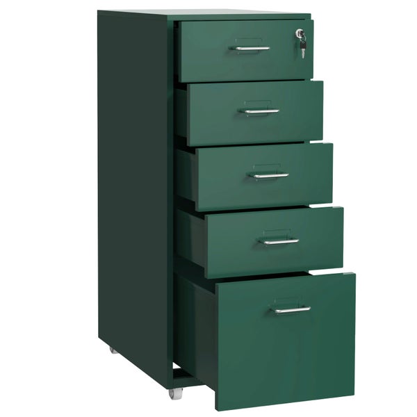 Gorilla Office - Mobile Metal 5 Drawer Cabinet - Pine Green Carousel 2