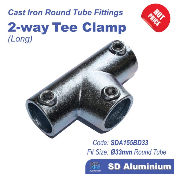 Cast Iron Key Clamp - 2-way Tee Clamp (Long) - Range of Compatible Tube Sizes Carousel 1
