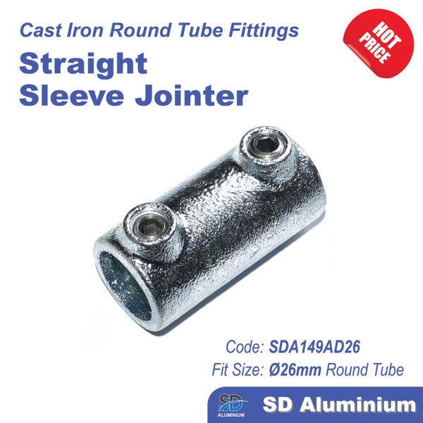 Cast Iron Key Clamp - Straight Sleeve Jointer - Range of Compatible Tube Sizes Carousel 1