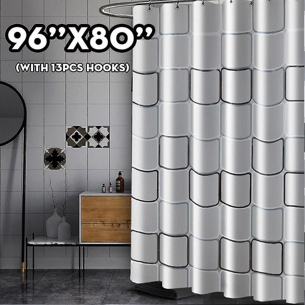 Extra Long Fabric Shower Curtain Waterproof With 13 Hooks Weighted Hem 240x200cm Carousel 1