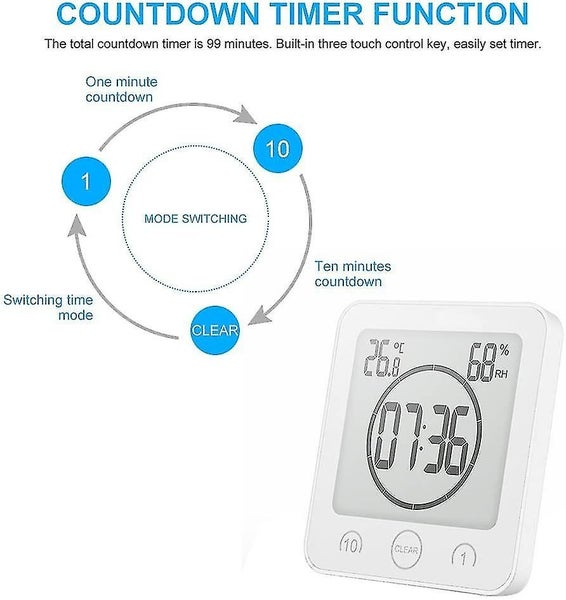 Bathroom Clock, Lcd Digital Alarm With Waterproof Touch Shower Clock, Temperatur Carousel 3