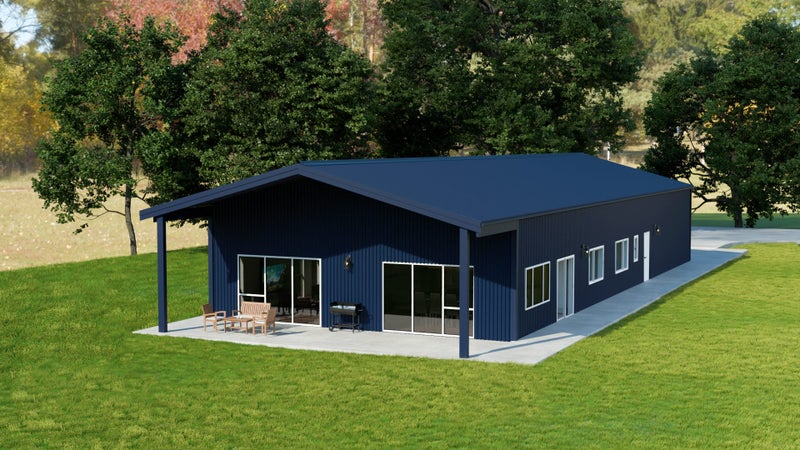Three Bedroom Kitset Shed House 274SQM 30m2 Porch - 144m2 House - 100m2 Garage Carousel 1