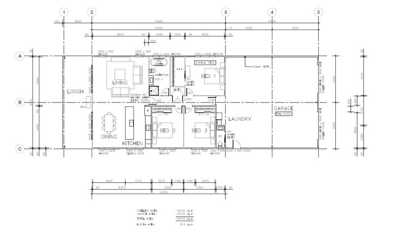 Three Bedroom Kitset Shed House 274SQM 30m2 Porch - 144m2 House - 100m2 Garage Carousel 5