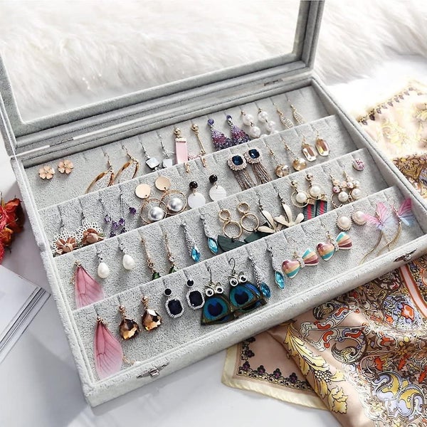 Lid Earring Box Organizer Storage 55 Pairs Earrings Stud Tray Showc Carousel 2