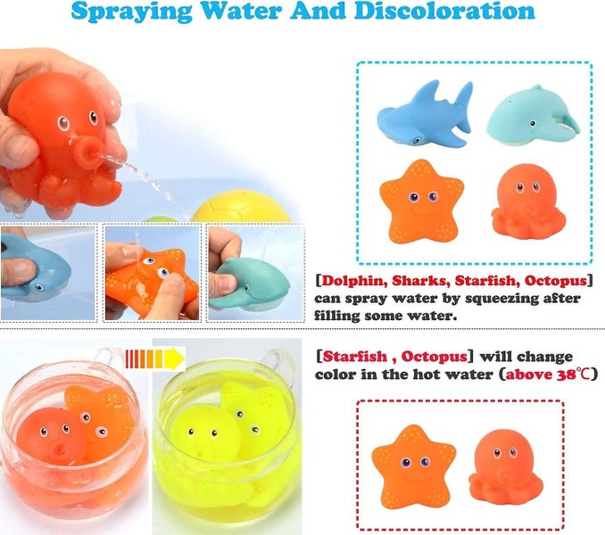 bath Toy , Fishing Floating Animals Squirts Toys Games Playing Set With Fishing Carousel 4