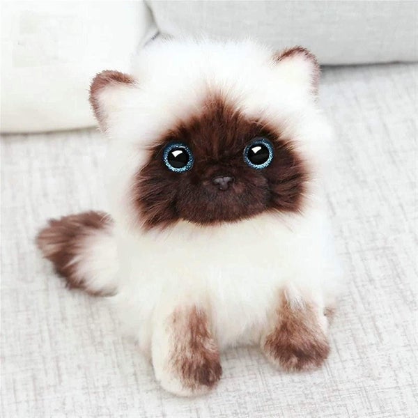 soft Stuffed Plush Toy Simulation Siamese Cat Plush Toy Blue Sequins Eyes Cat Carousel 2