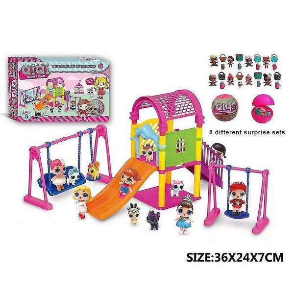 Children Baby Toy Set Surprise Doll Park House Game Slide Playset Girls Kids Carousel 2