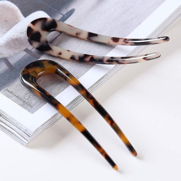 2-Pack French Style U Shaped Hair Pin Fork Sticks - Cellulose Acetate Tortoise Carousel 4
