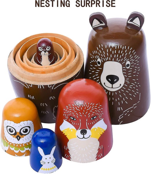 Russian Nesting Dolls Compatible With Kids, 5 Piece Cute Cartoon Animal Pattern Carousel 2