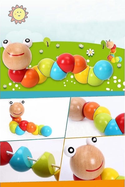Rainbow Insect Fun Educational Toys Deformable Wooden Blocks Colored Caterpillar Carousel 2