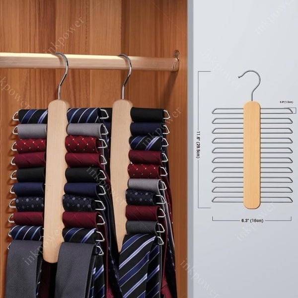 Tie Organizer for Closet 20 Storage Capacity Wooden Necktie Tie Organizer Carousel 2