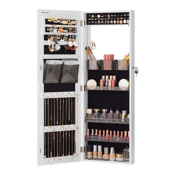 Jewellery Cabinet With Frameless Mirror - White Carousel 1