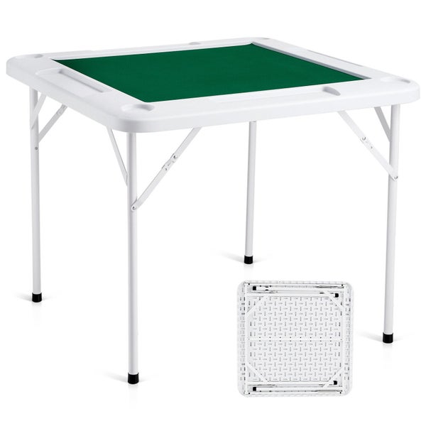 New Mahjong Table 4 Player Folding Card Table & Table Mat Cup Holder Chip Tray Carousel 1