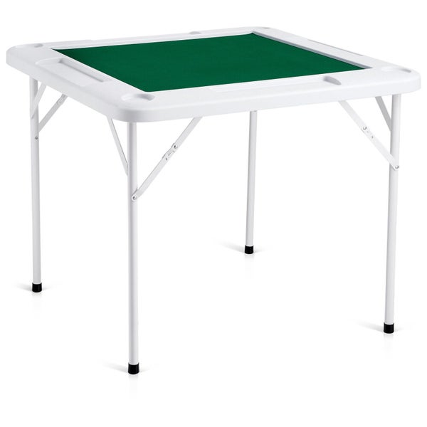 New Mahjong Table 4 Player Folding Card Table & Table Mat Cup Holder Chip Tray Carousel 12