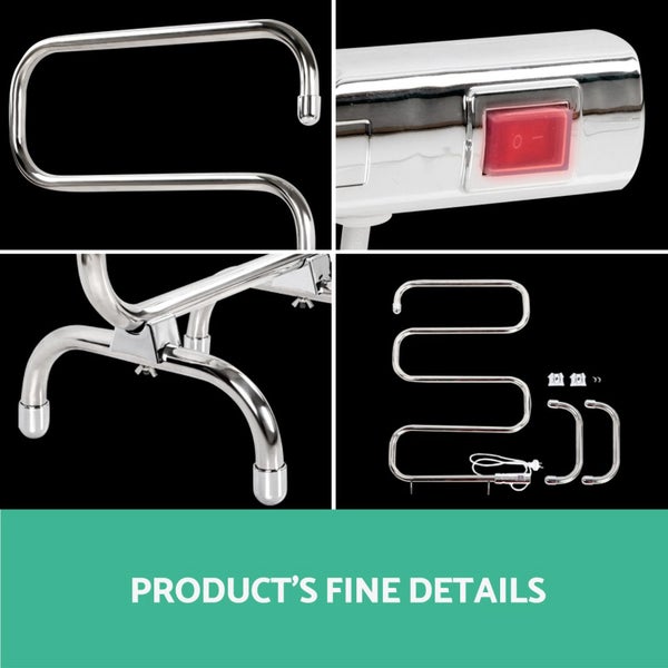 Devanti Electric Heated Towel Rail Rack 5 Bars Freestanding Clothes Dry Warmer Carousel 5