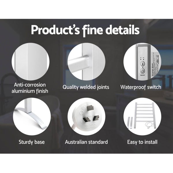 Devanti Electric Heated Towel Rail Rack 6 Bars with Timer Clothes Dry Warmer Carousel 5