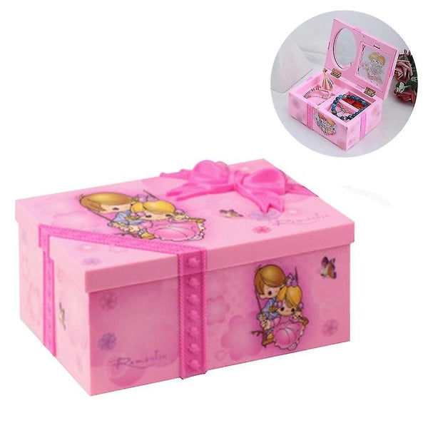 Pink Musical Jewelry Box Plastic Square Cartoon Music Box Storage Case Carousel 1