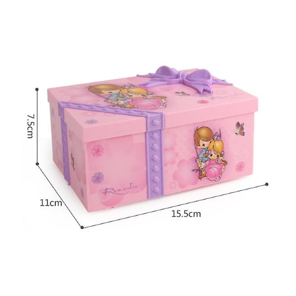 Pink Musical Jewelry Box Plastic Square Cartoon Music Box Storage Case Carousel 4