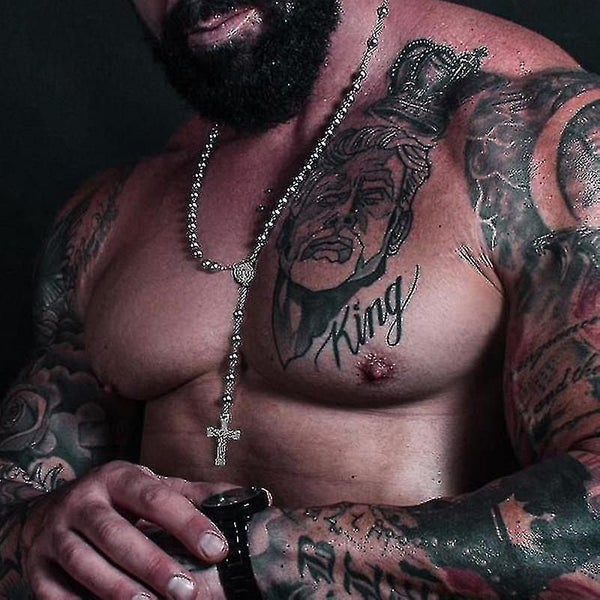 Men Rosary Necklace, Men Steel Cross Necklace, Wood Praying Rosary Beads Carousel 2