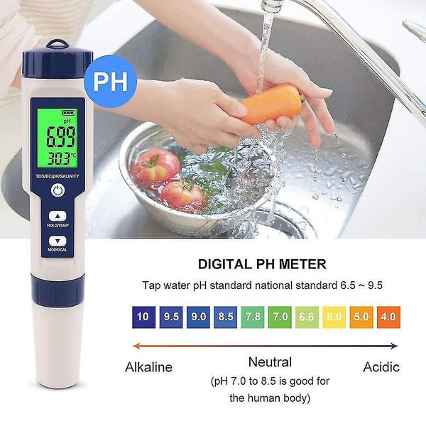 5-in-1 Electronic Ph Meter, Measure Ph & Tds & Ec Salinity & Temperature Water Q Carousel 2