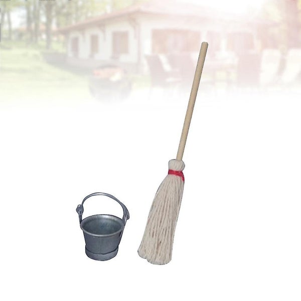2 Pcs Miniture Decoration Miniature Mop Bucket Mini Bucket Decor Mini Mop Deco Carousel 3