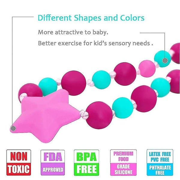 Sensory Chew Necklaces For Girls, Silicone Teething Necklace Beads Carousel 2