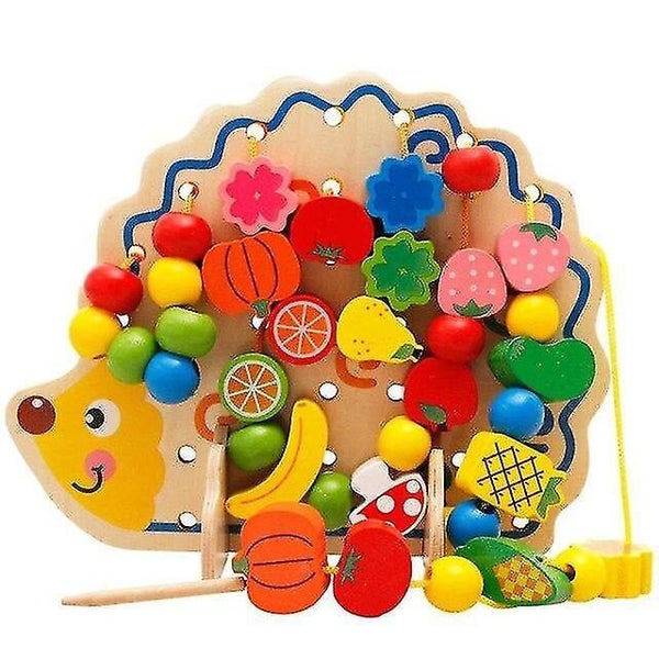 Wooden Toy Fruits Vegetables Lacing Stringing Beads Toys With Hedgehog Board Carousel 1