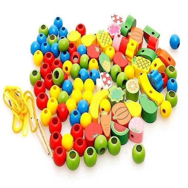 Wooden Toy Fruits Vegetables Lacing Stringing Beads Toys With Hedgehog Board Carousel 2