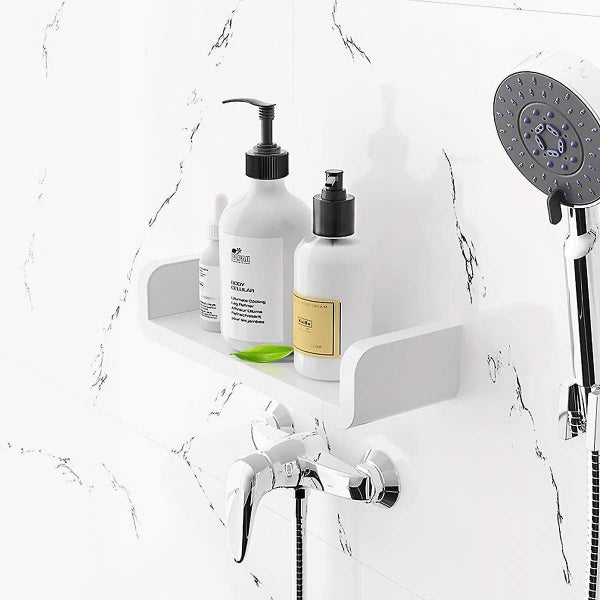 Plastic Wall Mount Bathroom Shelves, No Drilling Self Adhesive Wall Storage Rack Carousel 3