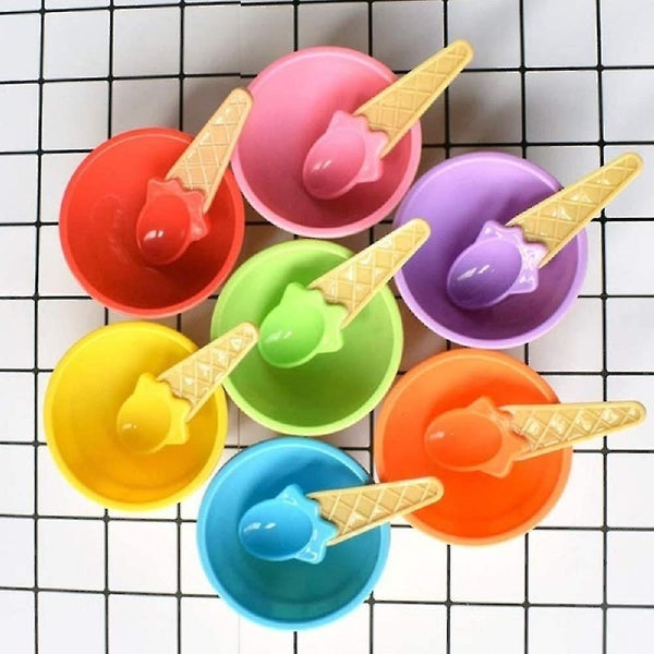 Ice Cream Bowl Set 7pcs Cartoon Candy Color Ice Cream Bowls With Spoon Kids Ice Carousel 2