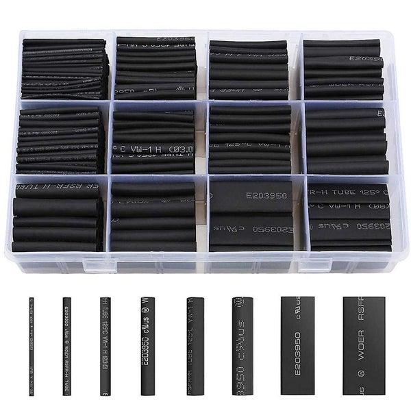 Heat Shrink Tubing 650pcs Black Heat Shrink Tubing 8 Sizes Ratio 2:1 Heat Shrink Carousel 1