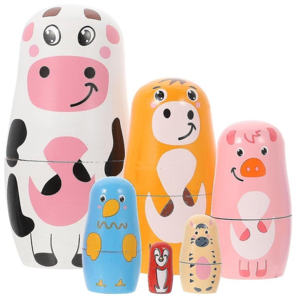5pcs Children Matryoshka Dolls Cartoon Nesting Dolls Wooden Kids Playthings Carousel 2