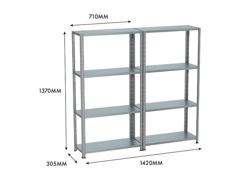 4 Tier Storage Rack Shelves 1.37m Galv Steel Shelf Workshop Shelving - Pack of 2 Carousel 7