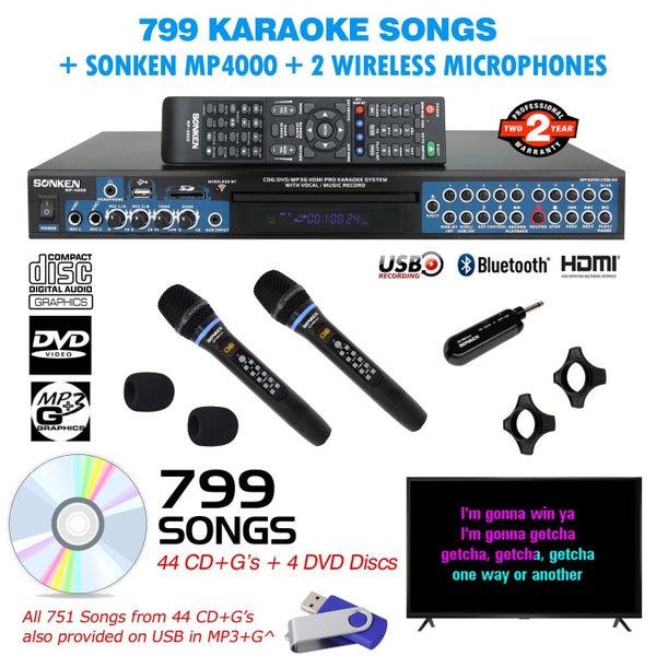 Sonken MP4000 Pro Karaoke Machine + 799 Songs + 2 Wireless Microphones Carousel 1