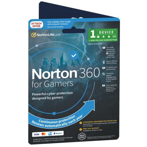 NortonLifeLock Norton 360 for Gamers 1 User 1 Device 12 month 50GB PC Cloud Carousel 1