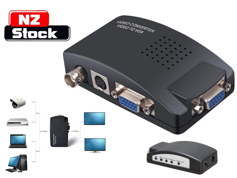 BNC to VGA Composite Video Converter S-Video Input to PC VGA Output Carousel 1