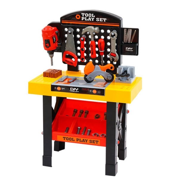 Keezi Kids Pretend Workbench DIY Tools 54 Piece Children Role Play Toys Black Carousel 1