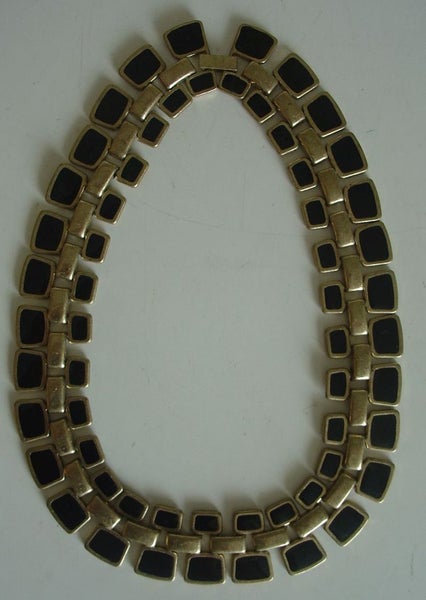 Vintage Mid Century Black Enamel Necklace Carousel 1