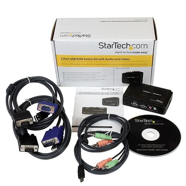 2 Port Black USB KVM Switch Kit with Audio and Cables Carousel 2
